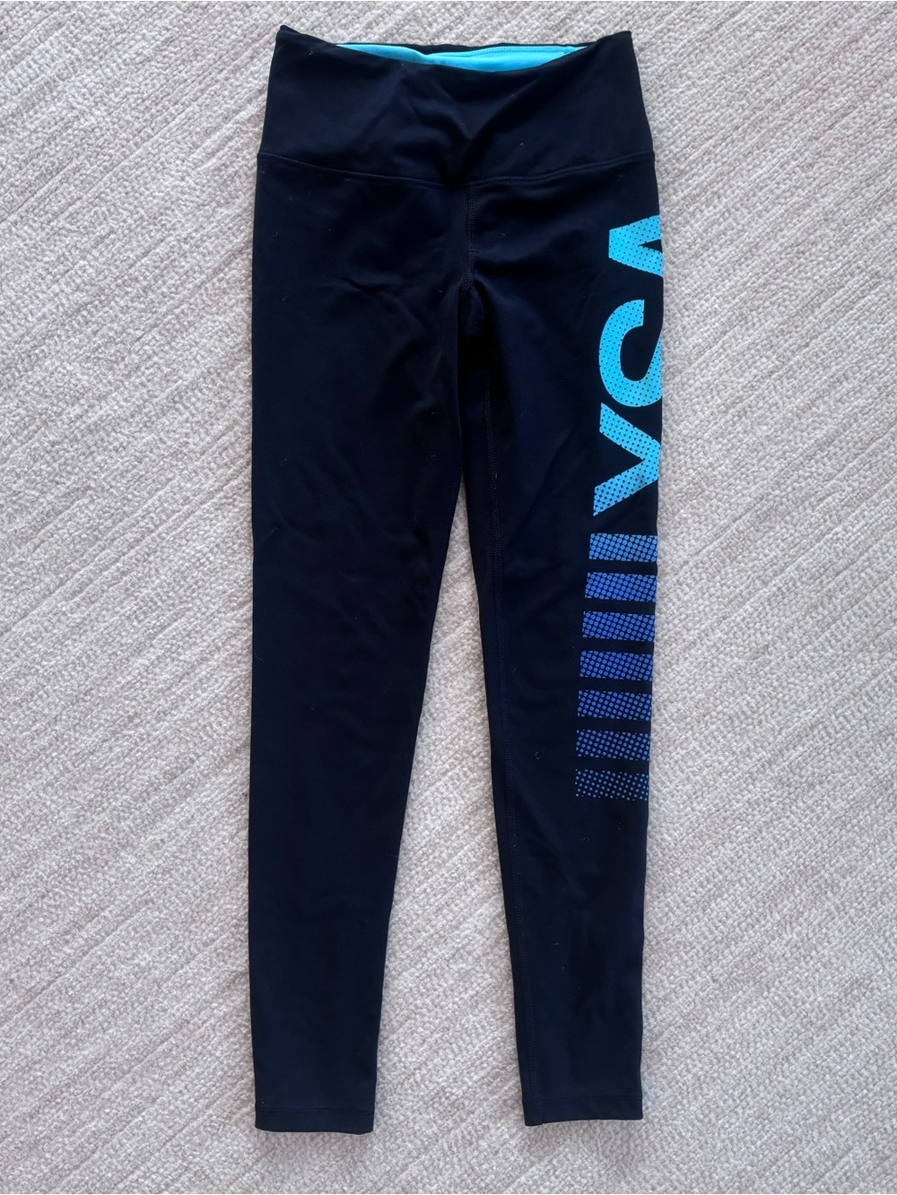 Victoria's Secret VSX Black Leggings with Bright Blue Side Logo
